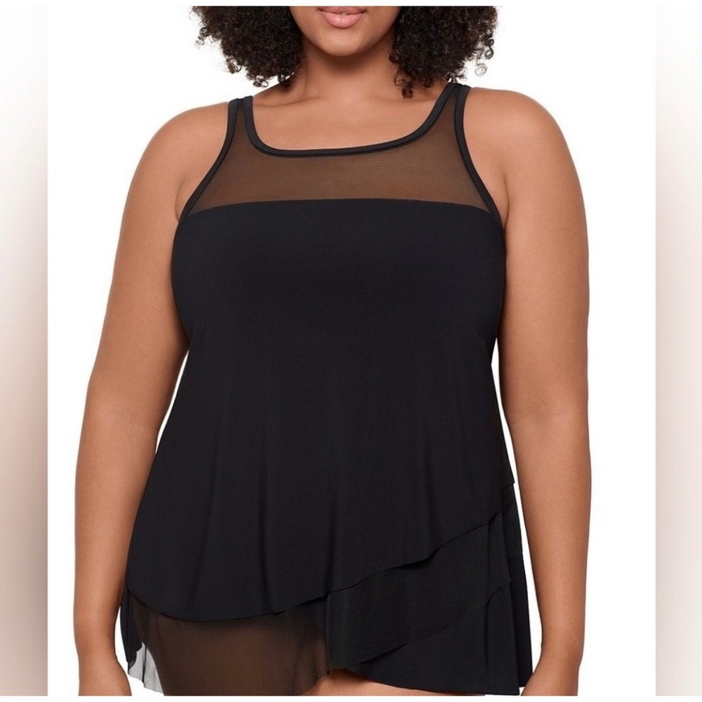 Miraclesuit Mirage Black Underwire Tankini Top DD Cup Size 12DD 6518741DD